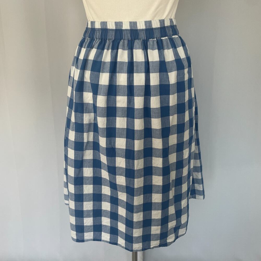 Midi Skirt Plus Size 1X Blue White Gingham Plaid Cotton Picnic Summer Preppy - Picture 6 of 11